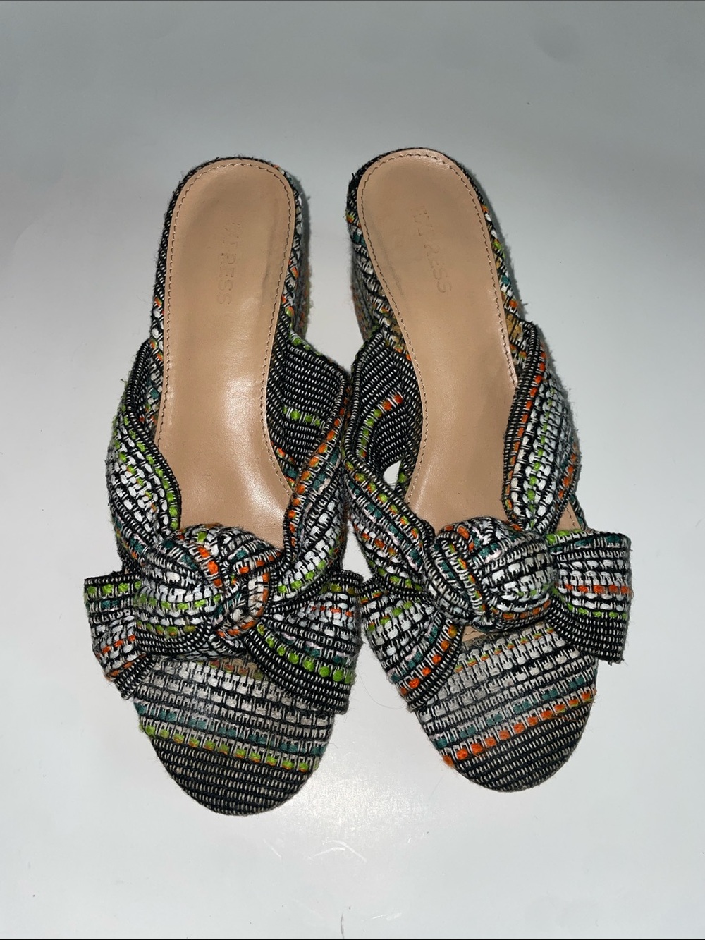 Express Boho Woven Knot-Front Slide Sandals in Black & Multicolor